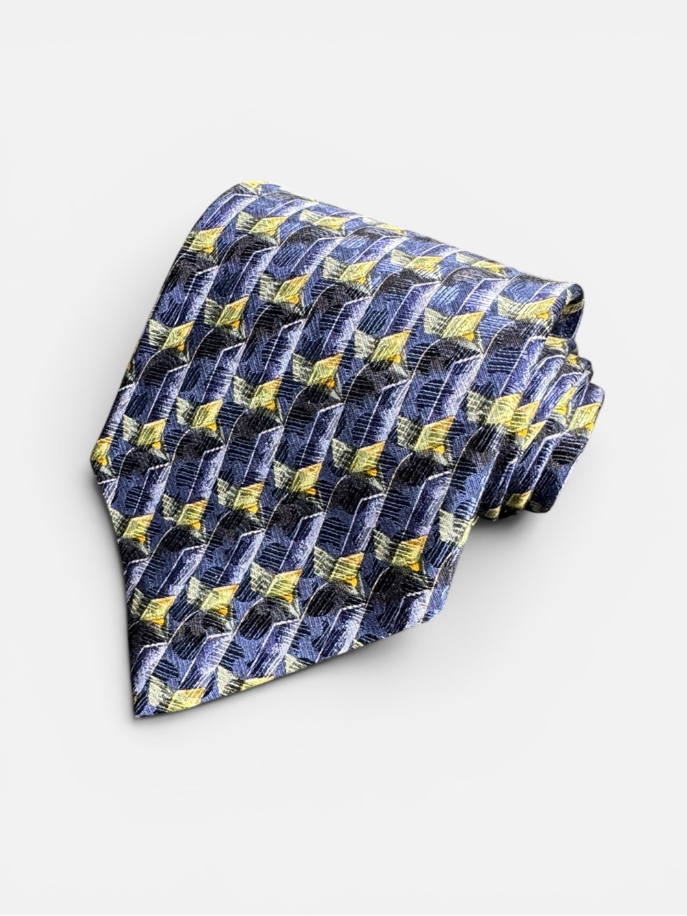 Ermenegildo Zegna mens blue green geometric 100% silk tie EUC